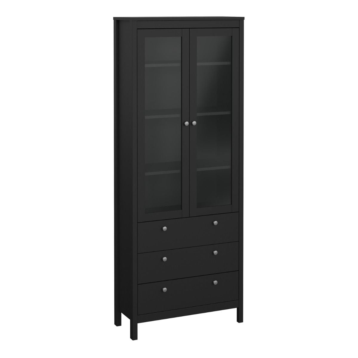 Wooden Display Cabinet With 2 Glass Doors And 3 Drawers - Madrid