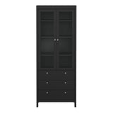 Wooden Display Cabinet With 2 Glass Doors And 3 Drawers - Madrid