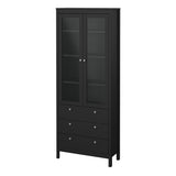 Wooden Display Cabinet With 2 Glass Doors And 3 Drawers - Madrid