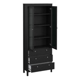 Wooden Display Cabinet With 2 Glass Doors And 3 Drawers - Madrid