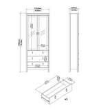 Wooden Display Cabinet With 2 Glass Doors And 3 Drawers - Madrid