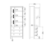 Wooden Display Cabinet With 2 Glass Doors And 3 Drawers - Madrid