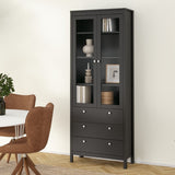 Wooden Display Cabinet With 2 Glass Doors And 3 Drawers - Madrid