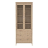 Wooden Display Cabinet With 2 Glass Doors And 3 Drawers - Madrid