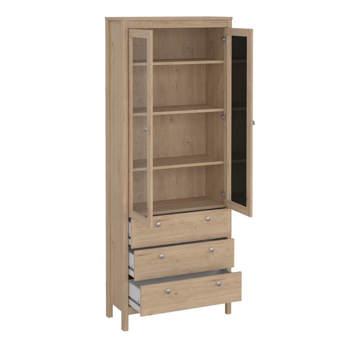 Wooden Display Cabinet With 2 Glass Doors And 3 Drawers - Madrid