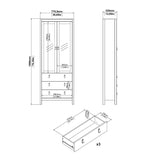 Wooden Display Cabinet With 2 Glass Doors And 3 Drawers - Madrid