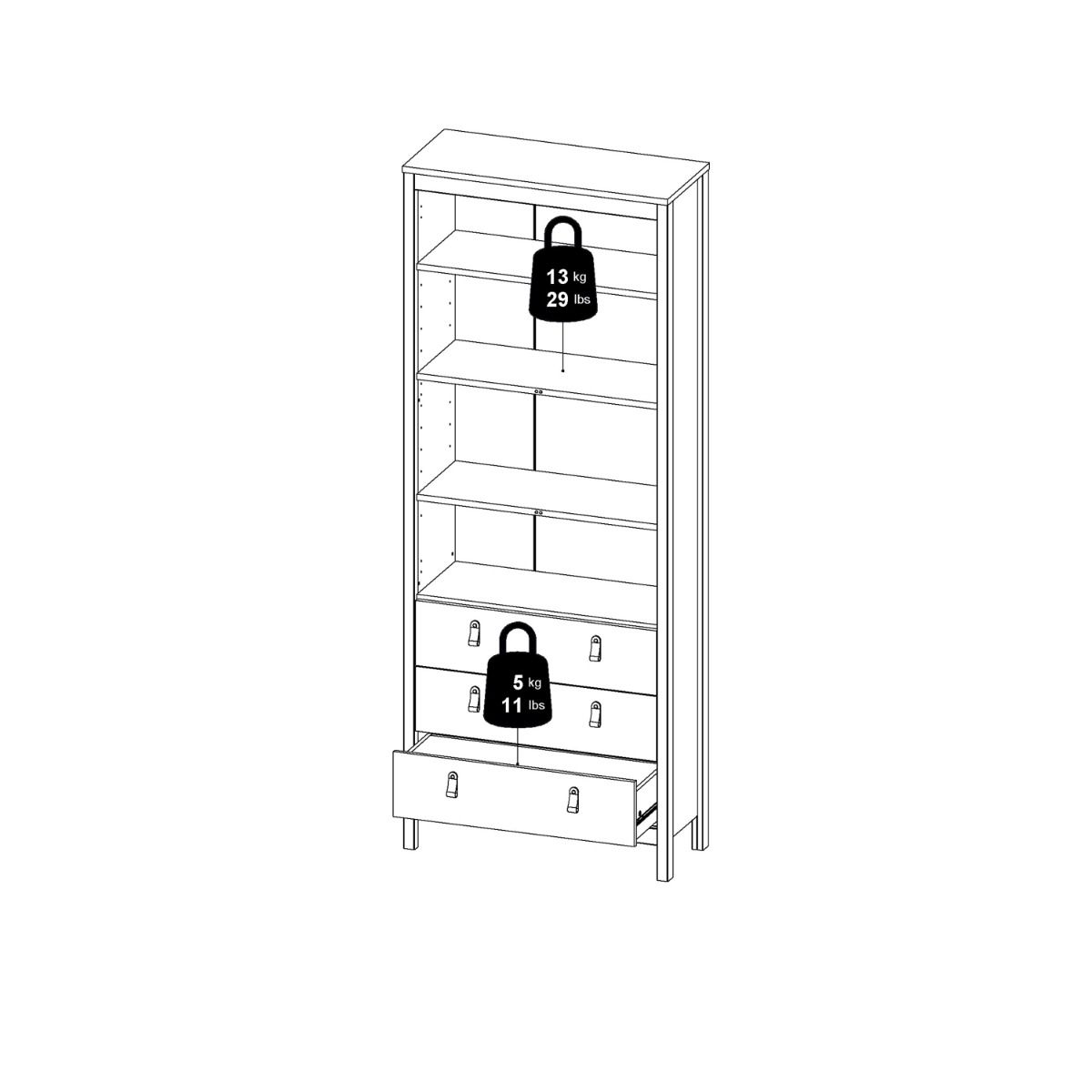 Wooden Display Cabinet With 2 Glass Doors And 3 Drawers - Madrid