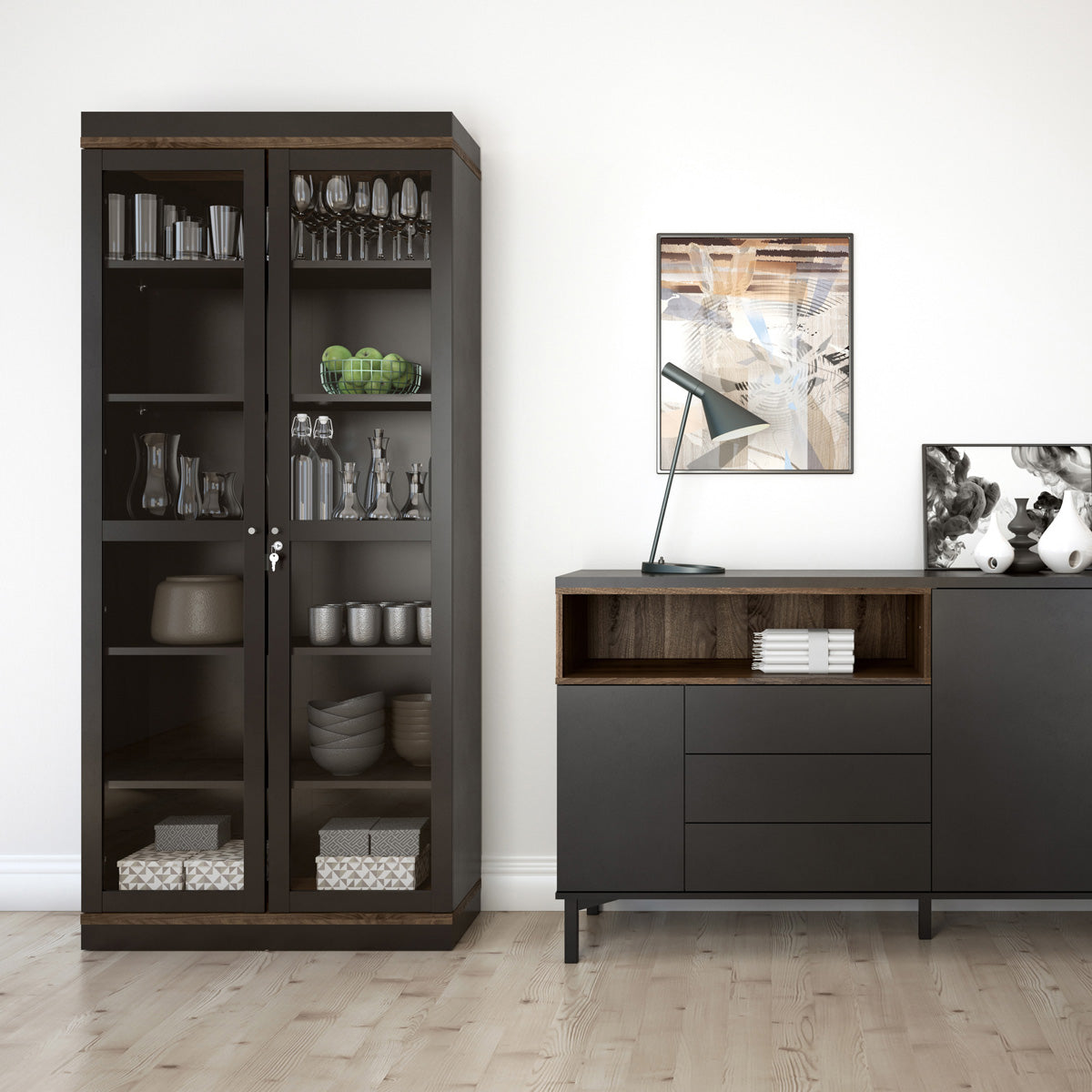 Wooden Display Cabinet With 2 Glazed Doors - Roomers