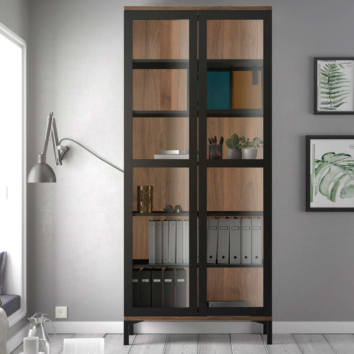 Wooden Display Cabinet With 2 Glazed Doors - Roomers