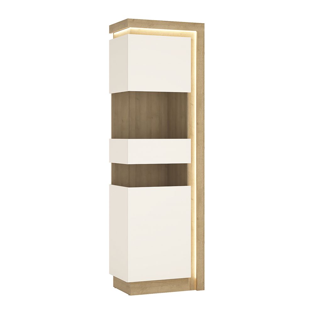Wooden Display Cabinet Left Handed With 1 Smoky Glazed Door And LED Lights - Lyon
