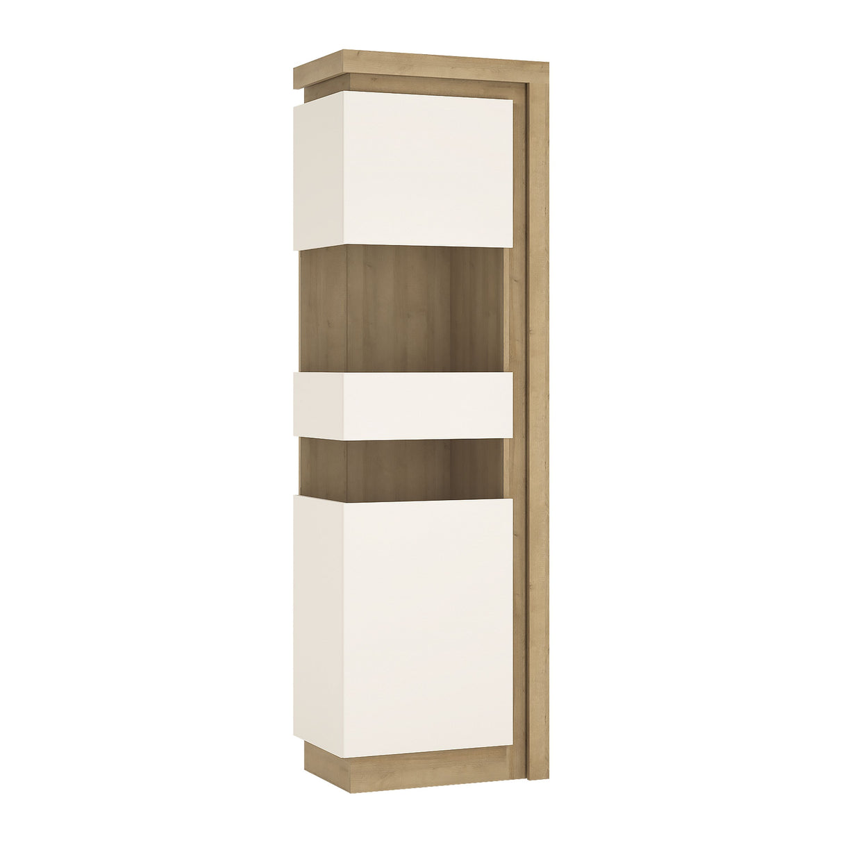Wooden Display Cabinet Left Handed With 1 Smoky Glazed Door And LED Lights - Lyon