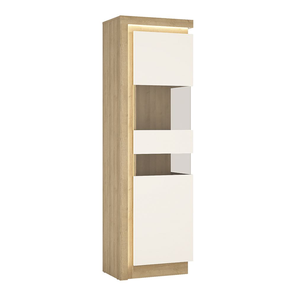 Wooden Display Cabinet Right Handed With 1 Smoky Glazed Door And LED Lights - Lyon