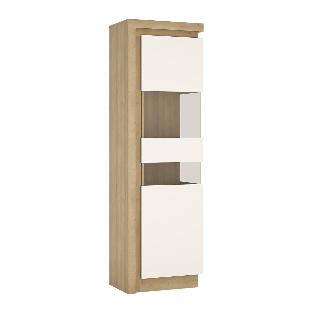 Wooden Display Cabinet Right Handed With 1 Smoky Glazed Door And LED Lights - Lyon