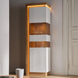 Wooden Display Cabinet Right Handed With 1 Smoky Glazed Door And LED Lights - Lyon