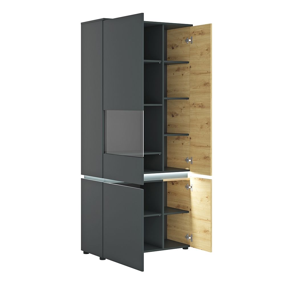 Wooden Display Cabinet Tall With 4 Doors And LED Lights - Luci