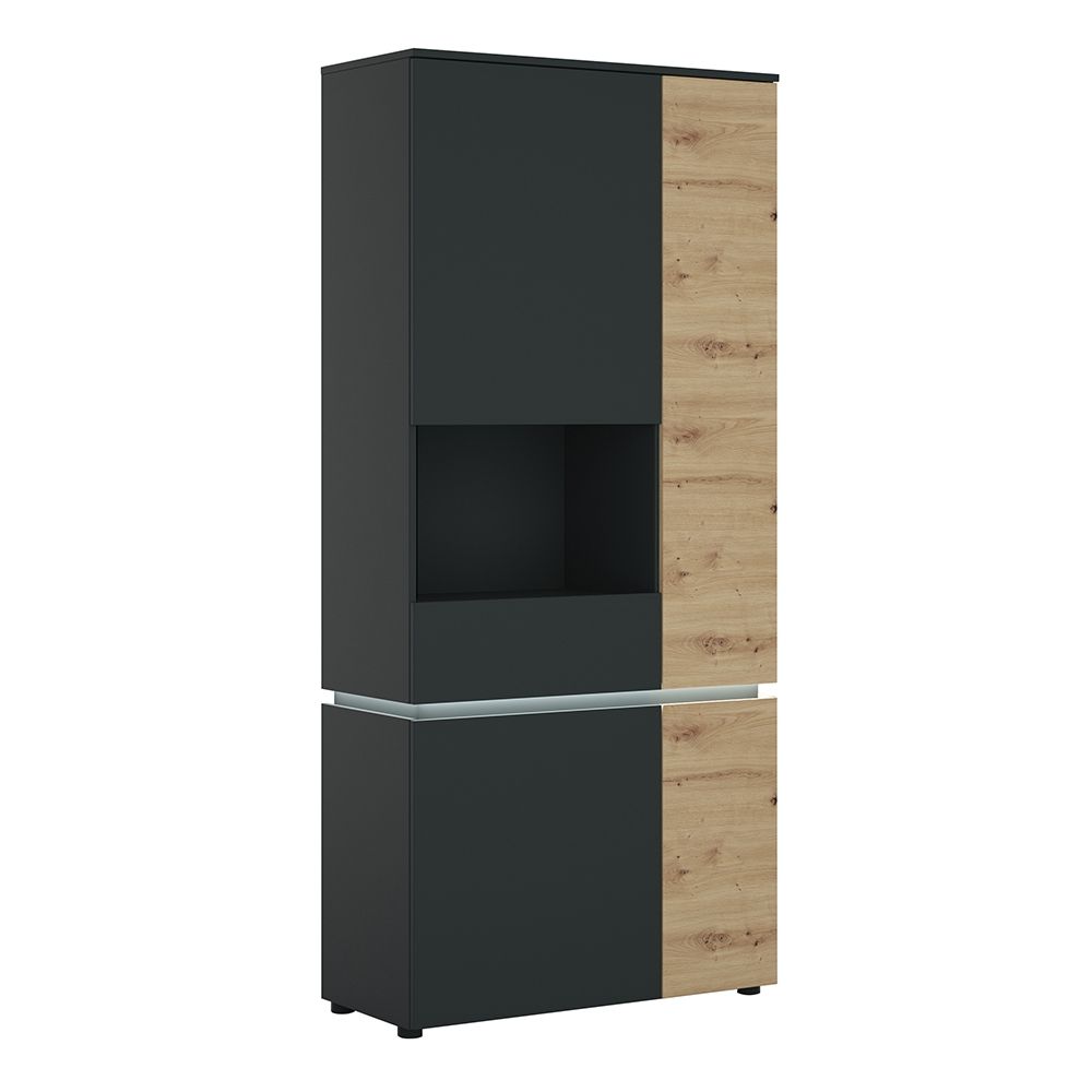 Wooden Display Cabinet Tall With 4 Doors And LED Lights - Luci