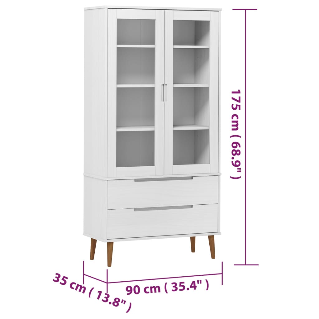 Wooden Display Cabinet With 2 Glass Doors And 2 Drawers - Molde