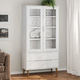 Wooden Display Cabinet With 2 Glass Doors And 2 Drawers - Molde