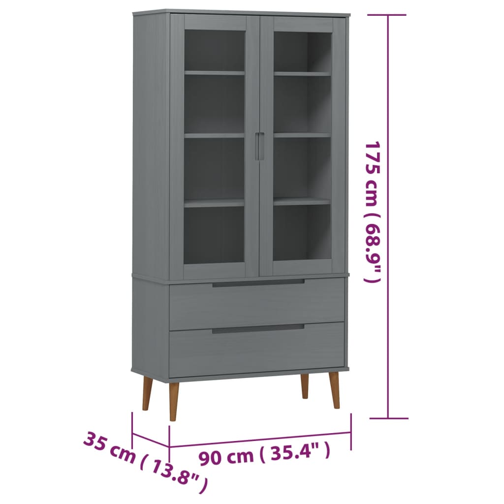Wooden Display Cabinet With 2 Glass Doors And 2 Drawers - Molde