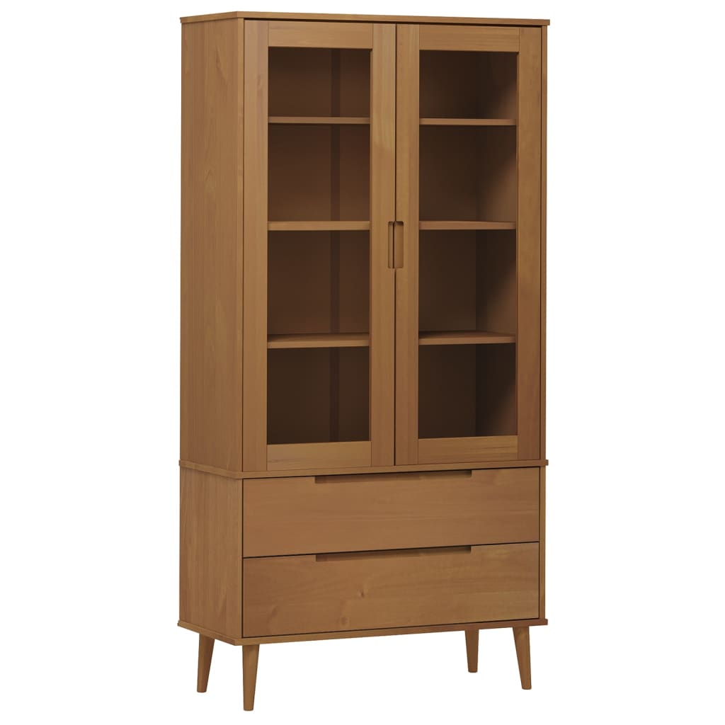 Wooden Display Cabinet With 2 Glass Doors And 2 Drawers - Molde