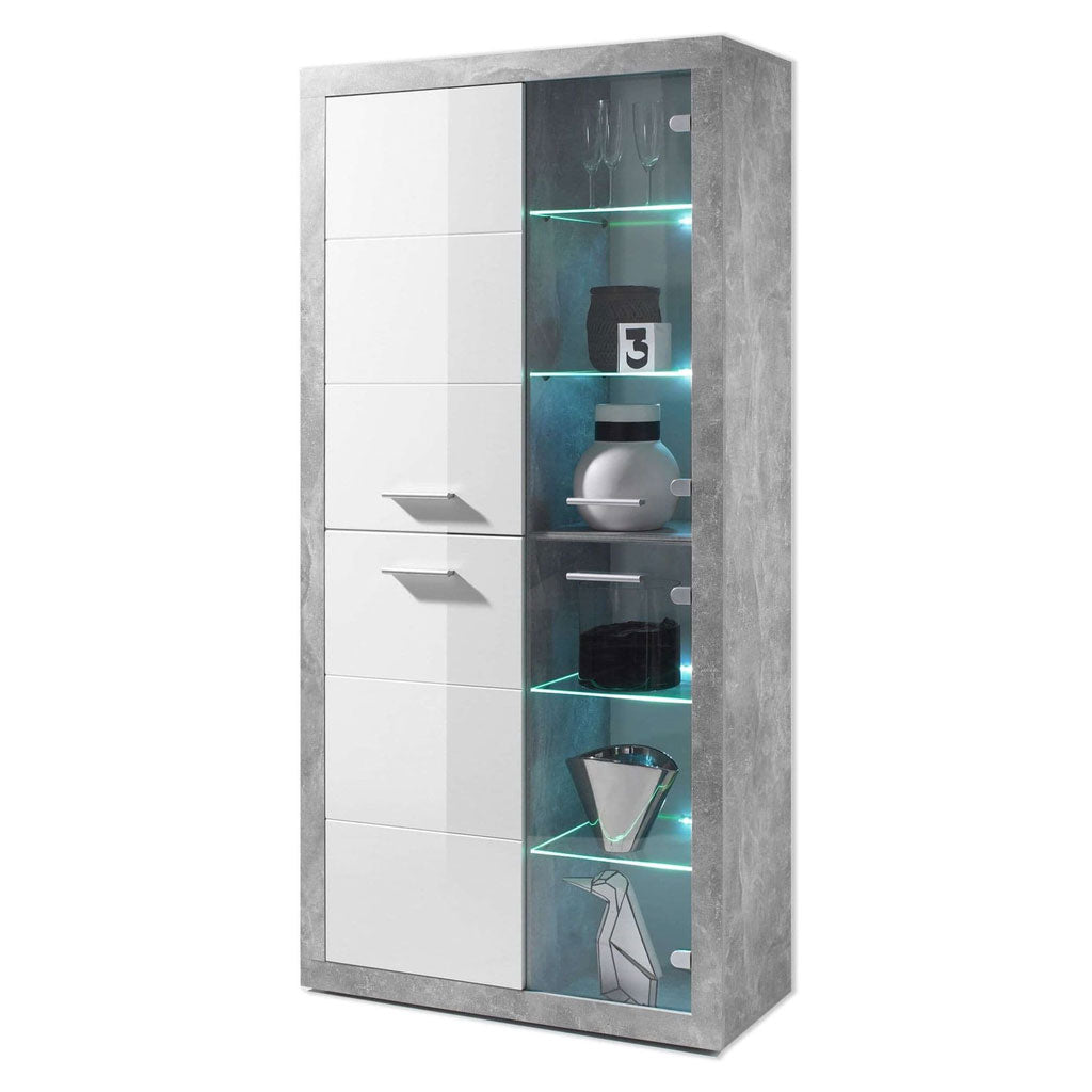 Wooden Display Cabinet With 2 White Gloss Doors And 2 Glass Doors - Petros