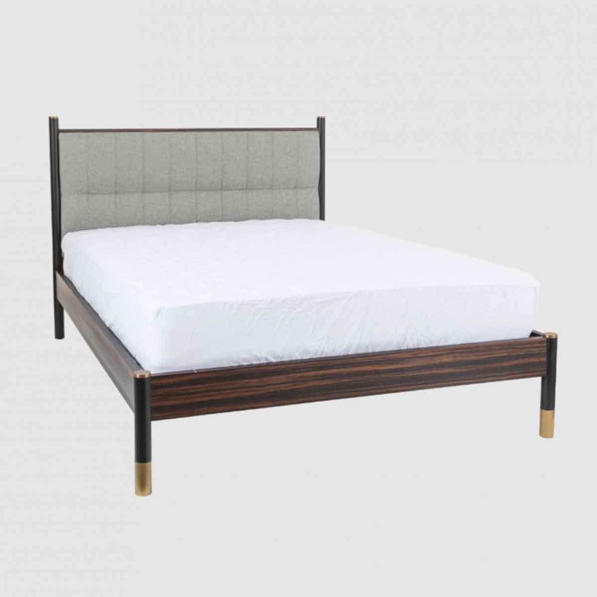 Wooden Double Bed 147.6cm Wide With Grey Fabric Headboard - Bali