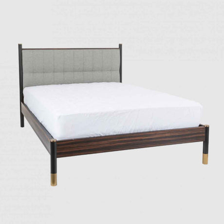 Wooden Double Bed 147.6cm Wide With Grey Fabric Headboard - Bali