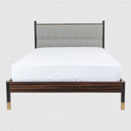 Wooden Double Bed 147.6cm Wide With Grey Fabric Headboard - Bali