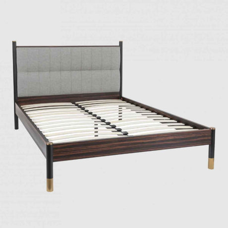 Wooden Double Bed 147.6cm Wide With Grey Fabric Headboard - Bali