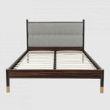 Wooden Double Bed 147.6cm Wide With Grey Fabric Headboard - Bali