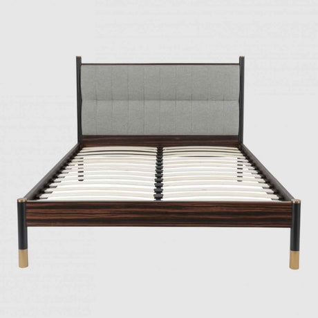 Wooden Double Bed 147.6cm Wide With Grey Fabric Headboard - Bali