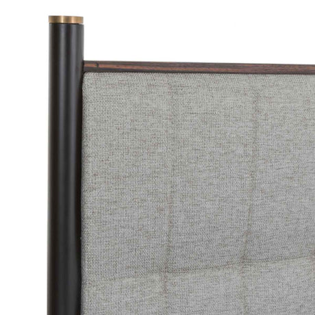 Wooden Double Bed 147.6cm Wide With Grey Fabric Headboard - Bali