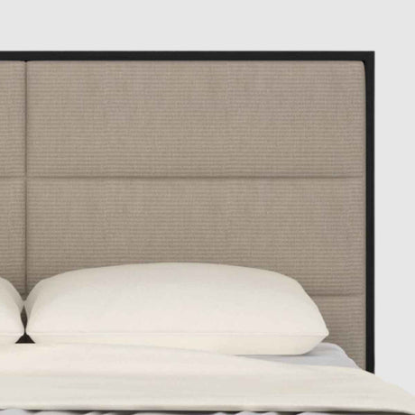 Wooden Double Bed 157.5cm Wide With Beige Fabric Headboard - Orchid