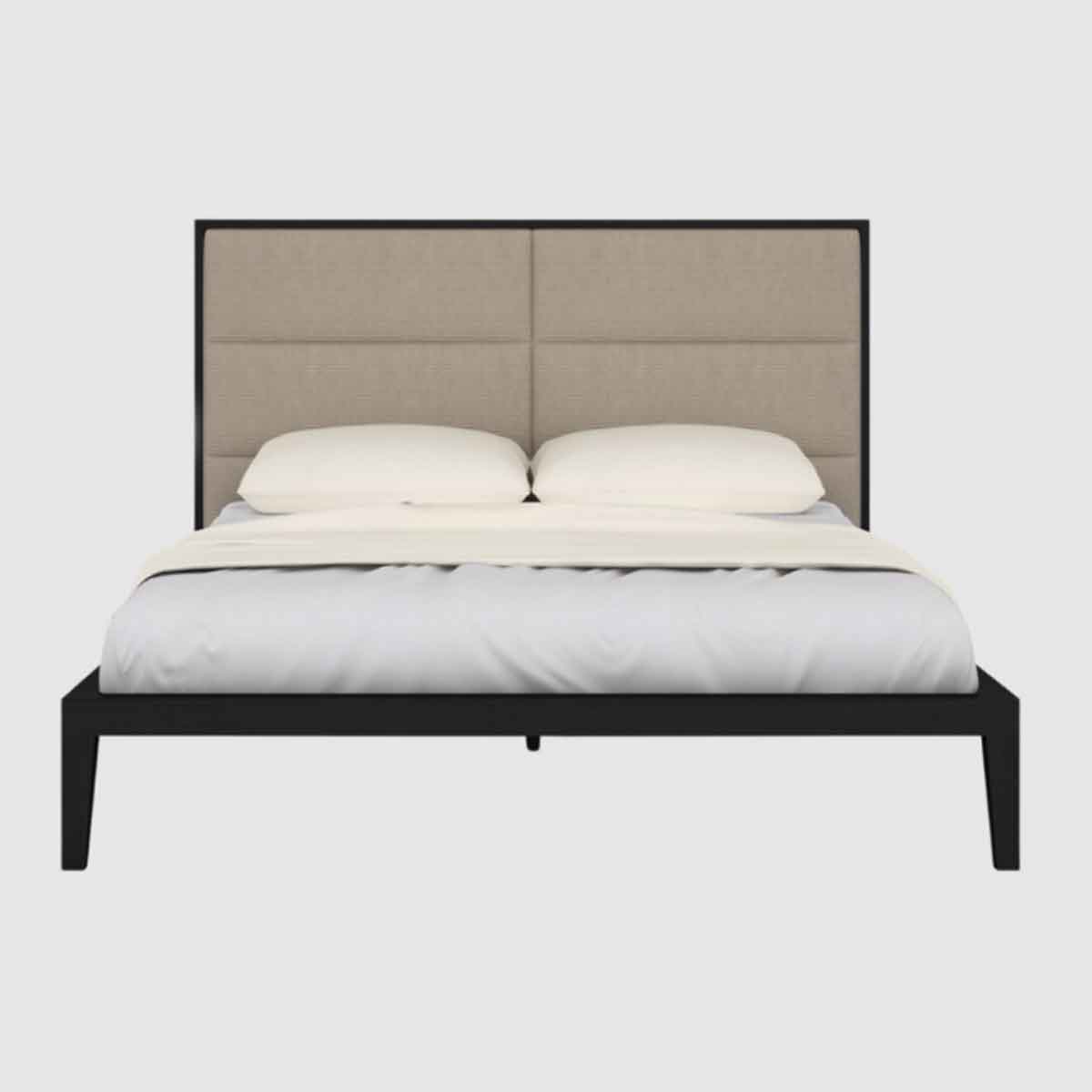 Wooden Double Bed 157.5cm Wide With Beige Fabric Headboard - Orchid