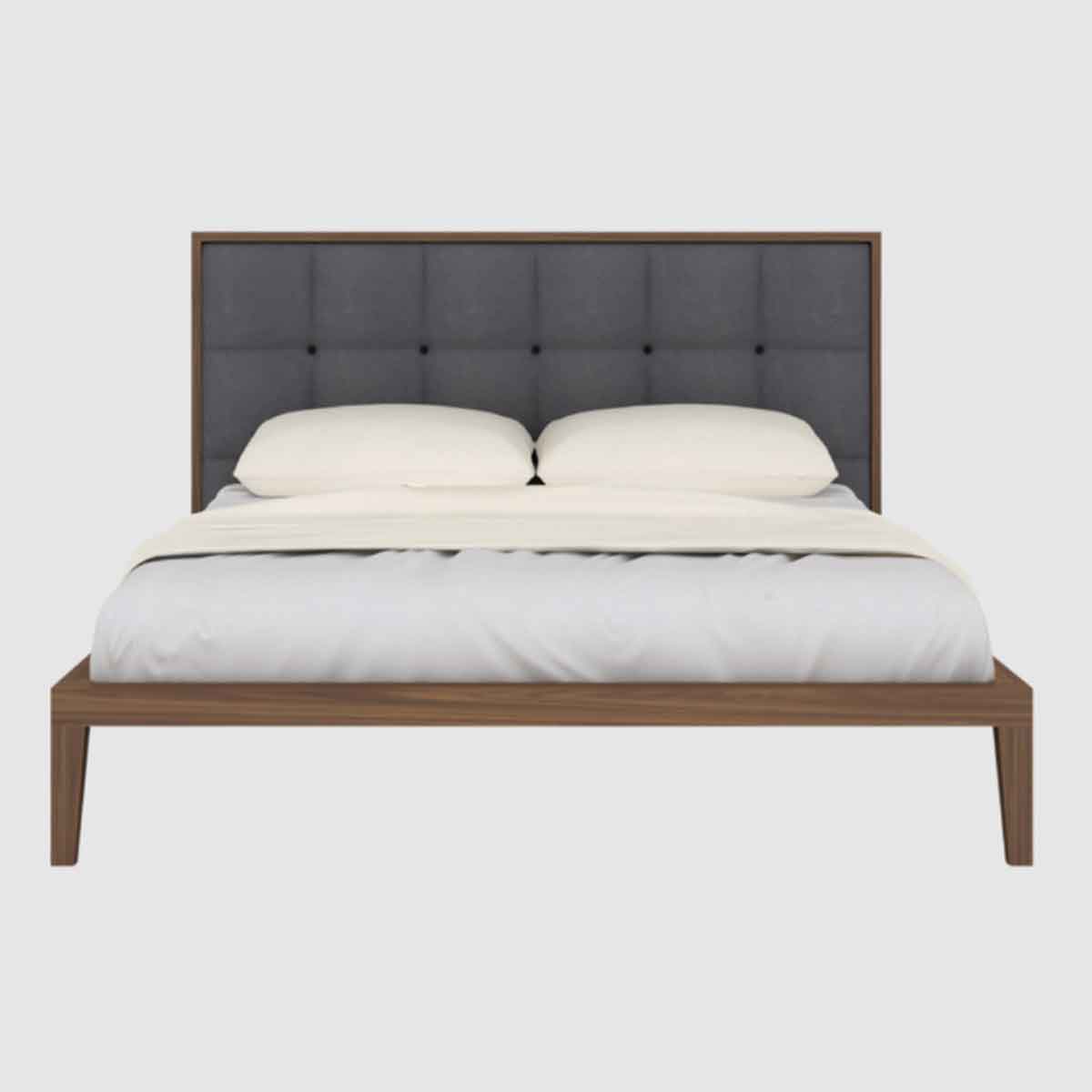 Wooden Double Bed 157.5cm Wide With Grey Fabric Headboard - Calla