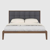 Wooden Double Bed 157.5cm Wide With Grey Fabric Headboard - Calla