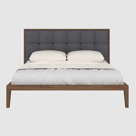 Wooden Double Bed 157.5cm Wide With Grey Fabric Headboard - Calla