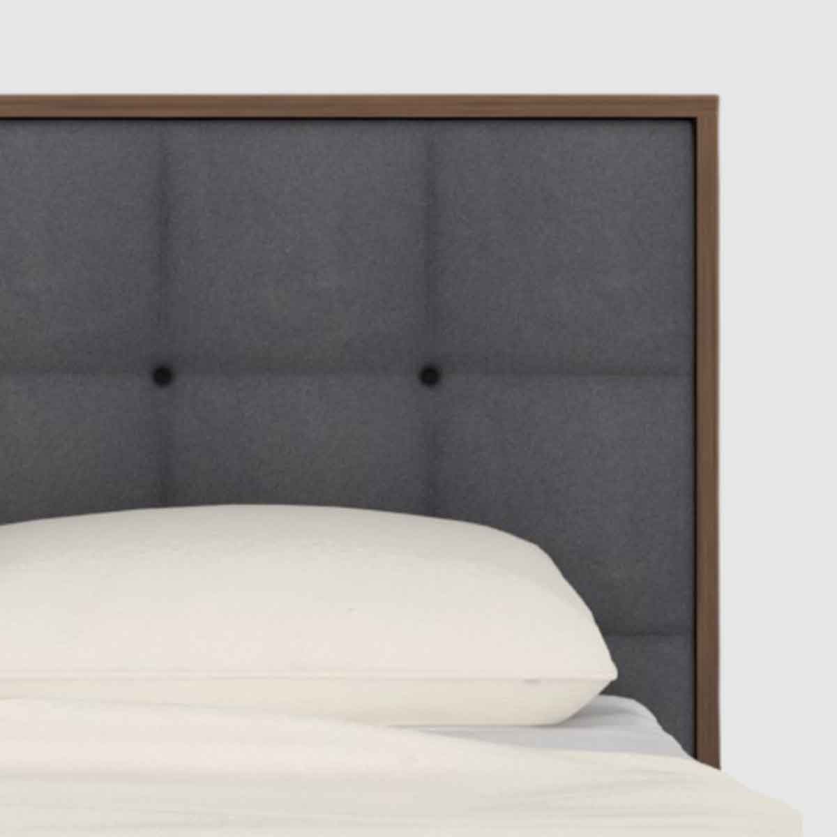 Wooden Double Bed 157.5cm Wide With Grey Fabric Headboard - Calla