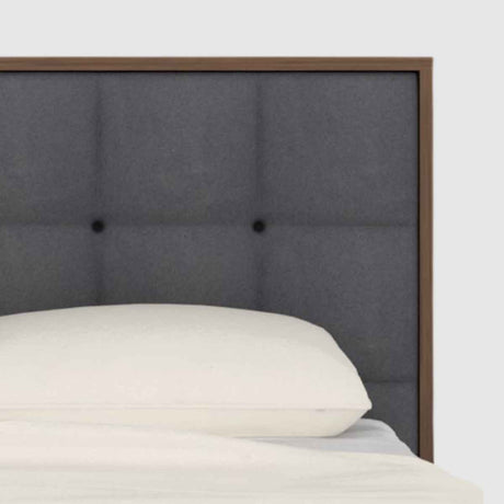 Wooden Double Bed 157.5cm Wide With Grey Fabric Headboard - Calla