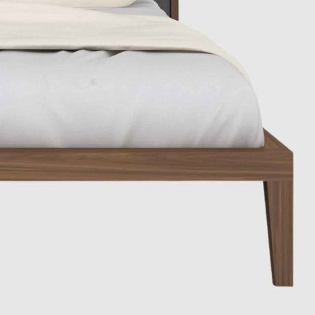 Wooden Double Bed 157.5cm Wide With Grey Fabric Headboard - Calla