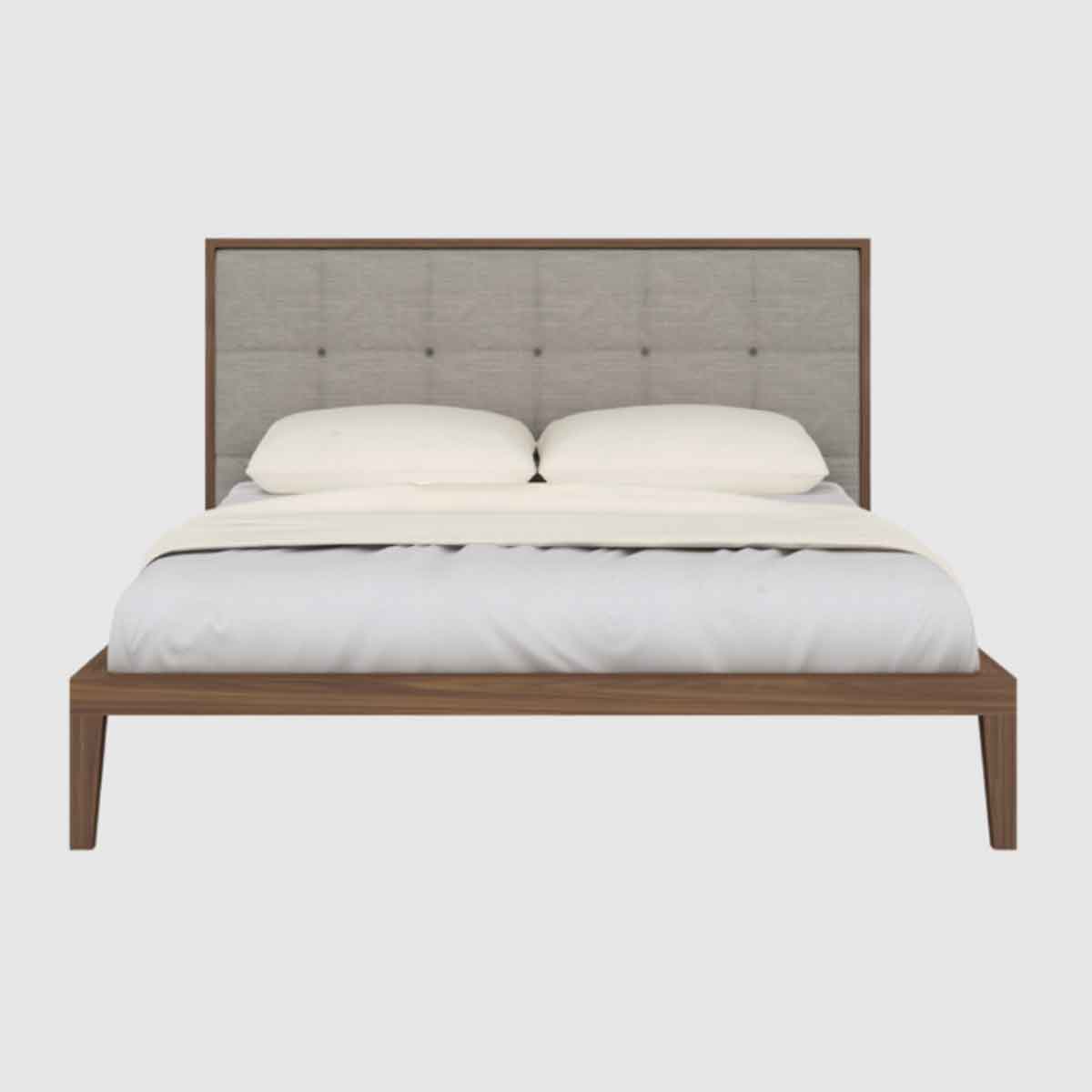 Wooden Double Bed 157.5cm Wide With Natural Fabric Headboard - Calla