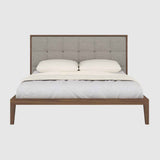 Wooden Double Bed 157.5cm Wide With Natural Fabric Headboard - Calla