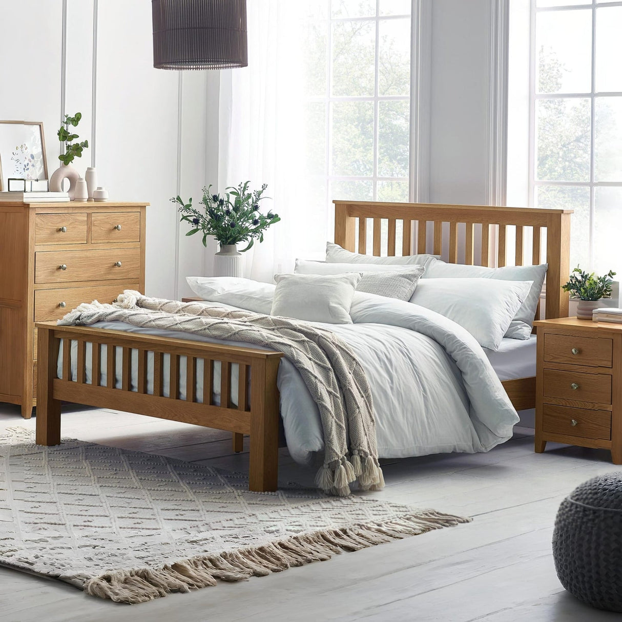Wooden Double Bed High Foot End - Mallory