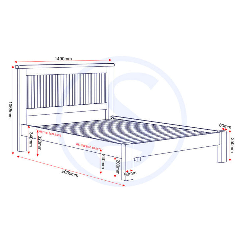 Wooden Double Bed Low Foot End - Windsor