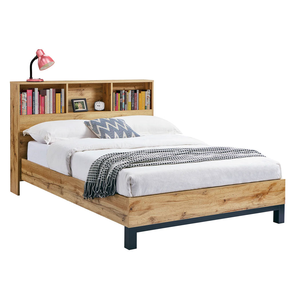 Wooden Double Bed With Bookcase - Bali
