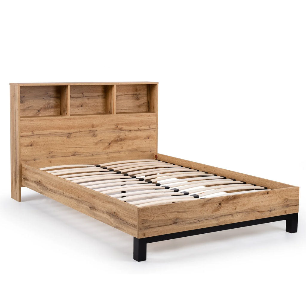 Wooden Double Bed With Bookcase - Bali