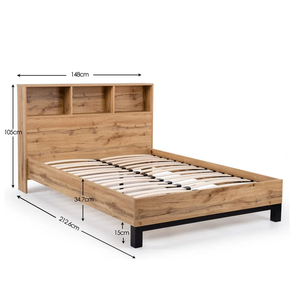Wooden Double Bed With Bookcase - Bali