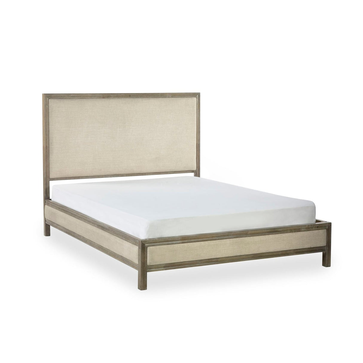 Wooden Double Bed With Fabric Headboard - Lucie