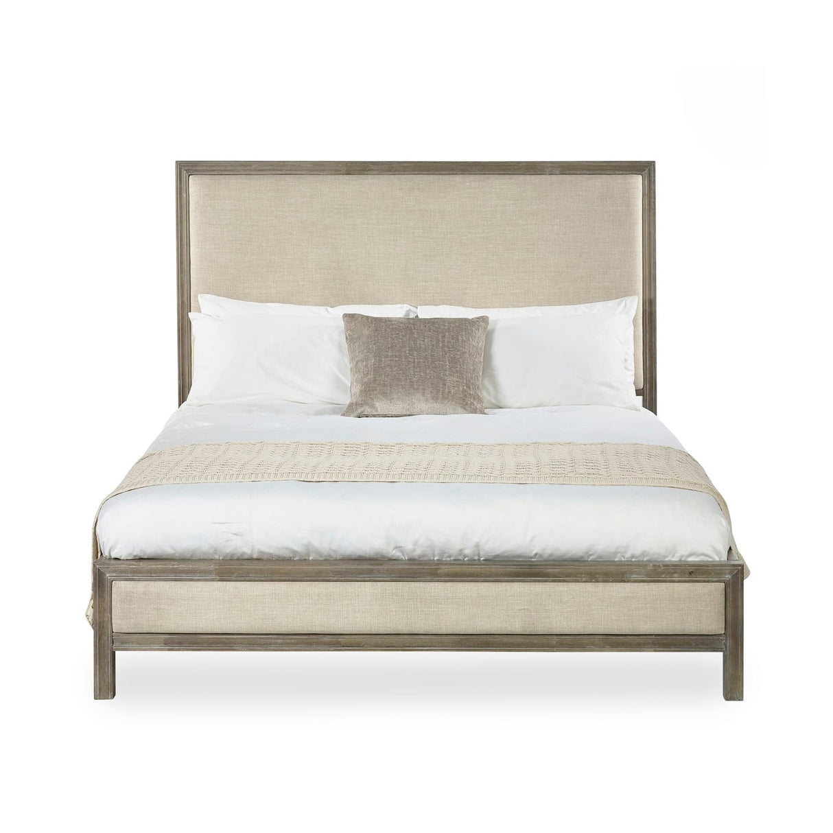 Wooden Double Bed With Fabric Headboard - Lucie