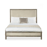 Wooden Double Bed With Fabric Headboard - Lucie